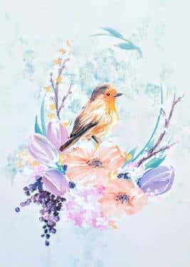 Baby Robin On Flowers
