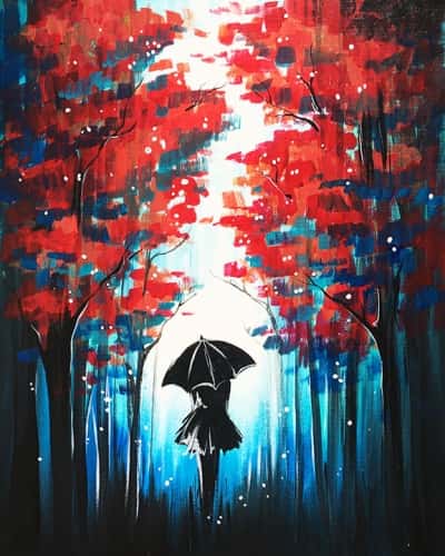 Red Forest Black Umbrella