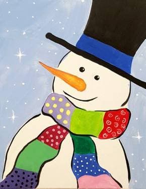Snowman in a Scarf - Paint and sip event at GameTime Eatery Brantford in Brantford, ON - PaintNite.com