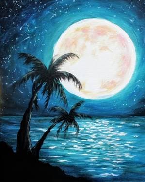 Teal Moonlit Palms - Paint and sip event at Fox and Hounds in Ladysmith, BC - PaintNite.com