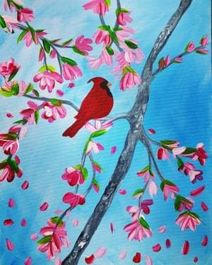 Spring Cardinal Visit - Paint and sip event at The Experience LI in Hauppauge, NY - PaintNite.com