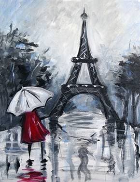 Rainy Paris Stroll - Paint and sip event at Old Spaghetti Factory in Duarte, CA - PaintNite.com