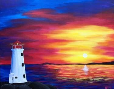 Peggy's Cove Sunset - Paint and sip event at Faces Brewing in Malden, MA - PaintNite.com