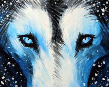 Gray and Blue Wolf - Paint and sip event at The Pickle Barrel in Brampton, ON - PaintNite.com