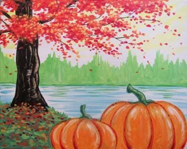 Pumpkins Along the Lake - Paint and sip event at Mimis Cafe Monrovia in Monrovia, CA - PaintNite.com