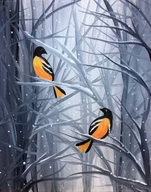 Orioles In The Snow - Paint and sip event at Bulwark Cider + Taproom in Halifax, NS - PaintNite.com