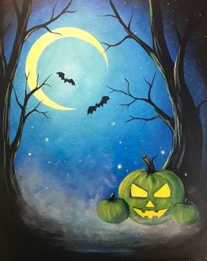 Green Pumpkin Glow - Paint and sip event at Hunters Bowl / Reds Bar & Grill Fairhaven in Saskatoon, SK - PaintNite.com