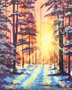 Winter Forest Sunrise - Paint and sip event at 300 Club Lounge (Yosemite Lanes) in MODESTO, CA - PaintNite.com