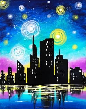 Starry Lake Skyline - Paint and sip event at Beer Garden in Yonkers, NY - PaintNite.com