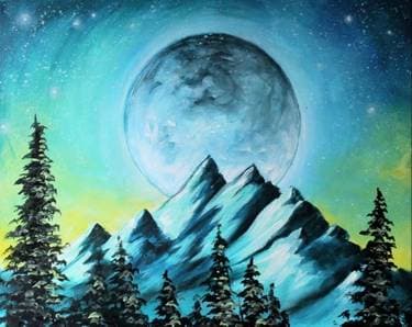 Cold Moonlit Mountain - Paint and sip event at The Shark Club (Barlow) in Calgary, AB - PaintNite.com