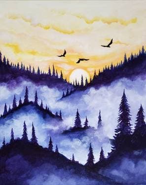 Misty Forest Flight - Paint and sip event at Kickback on Fulton in Peoria, IL - PaintNite.com