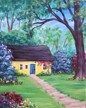 Sunny Cottage in Bloom - Paint and sip event at Kirkland Resto Bar in Pierrefonds, QC - PaintNite.com