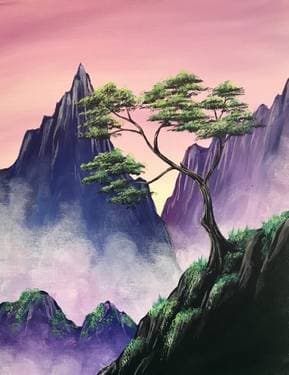Misty Mystic Mountains - Paint and sip event at Boston Pizza Shawnessy in Calgary, AB - PaintNite.com
