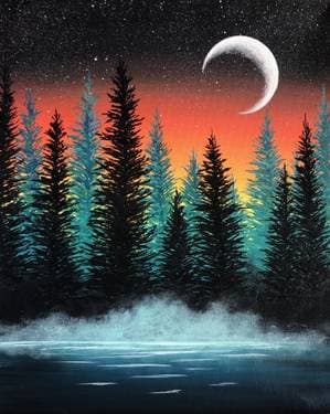 Misty Forest Moonlight - Paint and sip event at Kirkland Resto Bar in Pierrefonds, QC - PaintNite.com