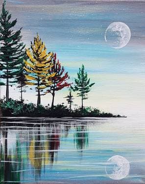 Fall Moon Reflection - Paint and sip event at Two Twisted Posts Winery in Purcellville, VA - PaintNite.com