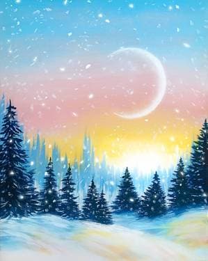 Snowy Sparkle Sunset - Paint Nite event in Cupertino, CA