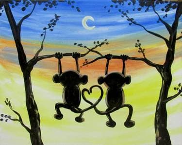 Monkeys Hangin Out - Paint and sip event at Mountain Mike's Pizza in Mountain View, CA - PaintNite.com