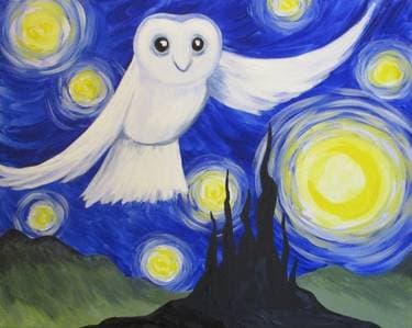 Hedwig's Starry Night - Paint and sip event at Applebees in Chico, CA - PaintNite.com