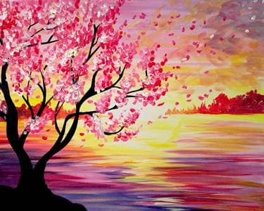 Sunset Cherry Blossoms - Paint and sip event at Cineplex VIP Lounge and Restaurant in Winnipeg, MB - PaintNite.com