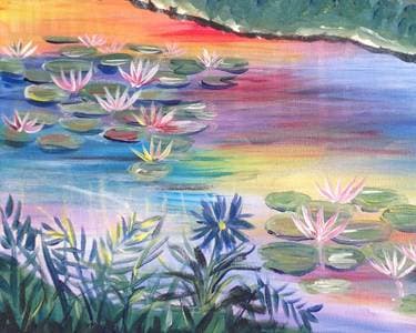 Rainbow Lily Pond - Paint and sip event at Coral Tree Cafe Encino in Encino, CA - PaintNite.com