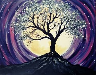 Purple Twilight Tree - Paint and sip event at Sixty6 Bar & Grill (Located in Londonderry Mall) in Edmonton, AB - PaintNite.com