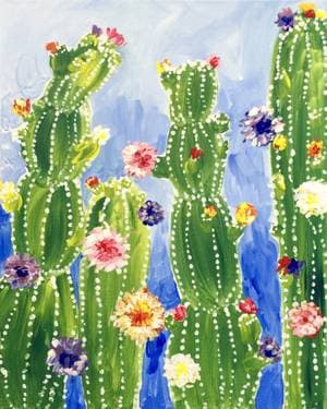 Rainbow Cactus Flowers - Paint and sip event at Applebees in Chico, CA - PaintNite.com