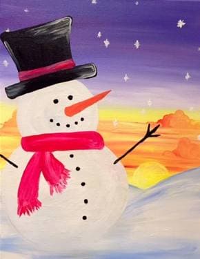 Sunset Snowman - Paint and sip event at Barefoot Bernies (Fundraiser Events) in Hagerstown, MD - PaintNite.com