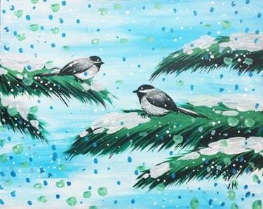 Little birds on snowy day - Paint and sip event at Marco Polo Global Restaurant in Salem, OR - PaintNite.com