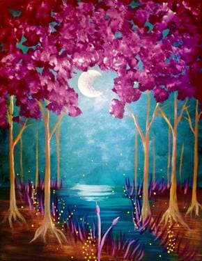 Moonrise Forest - Paint and sip event at Les 3 Brasseurs Pointe-Claire in Pointe-Claire, QC - PaintNite.com