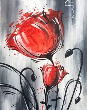 Whimsical Red Flower - Paint and sip event at Trails End in Langley Twp, BC - PaintNite.com