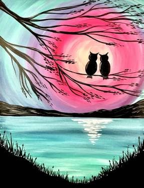 Owl Lovers Lake - Paint and sip event at Applebees in Chico, CA - PaintNite.com