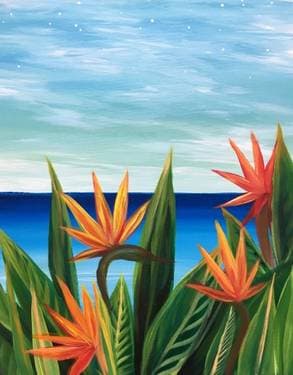 Aloha Birds of Paradise - Paint and sip event at Pete's Restaurant and Brewhouse - Yuba City in Yuba City, CA - PaintNite.com