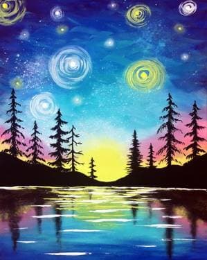 Starry Lake Sunset - Paint and sip event at 3 Amigos Boucherville in Boucherville, QC - PaintNite.com