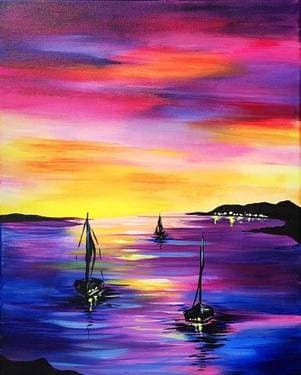 Sunset Sailboat Silhouette - Paint and sip event at Faces Brewing in Malden, MA - PaintNite.com