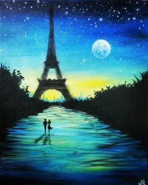 Moonlit Night In Paris - Paint and sip event at Cabreras Mexican Cuisine Pasadena in Pasadena, CA - PaintNite.com
