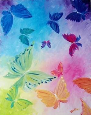 Rainbow Butterflies - Paint and sip event at Loulou Céramique in Montreal, QC - PaintNite.com