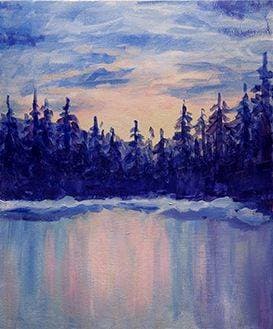 Pine Trees on Frozen Lake - Paint and sip event at Mingle by Mr and Mrs Bao in London, ON - PaintNite.com