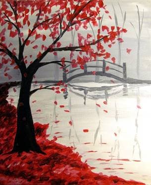 Bridge in the Fall - Paint and sip event at Kelseys original roadhouse in Brampton, ON - PaintNite.com