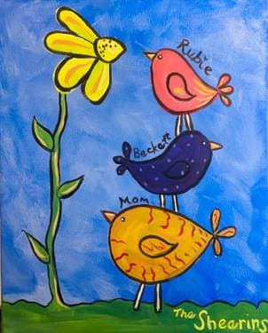Family of Birds - Paint and sip event at Hunters Bowl / Reds Bar & Grill Fairhaven in Saskatoon, SK - PaintNite.com