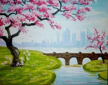 Blossoms and a Bridge - Paint and sip event at Monaghan's Sports Pub & Grill - Oakville in Oakville, ON - PaintNite.com