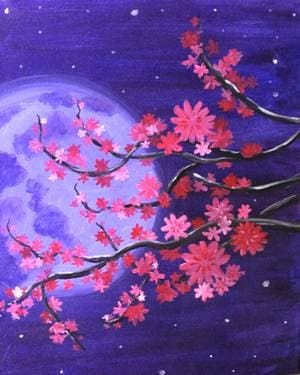 Cherry Blossom Moonlight - Paint and sip event at Mary's Pizza Shack in Napa, CA - PaintNite.com