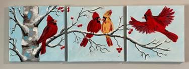 Cardinal Triptych  - Paint Nite event in Regina, SK