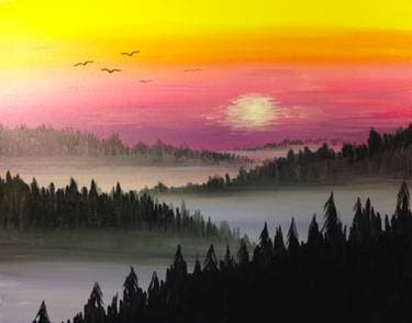 Misty Mountain Sunrise - Paint and sip event at Diana's Oyster Bar - Markham in Markham, ON - PaintNite.com