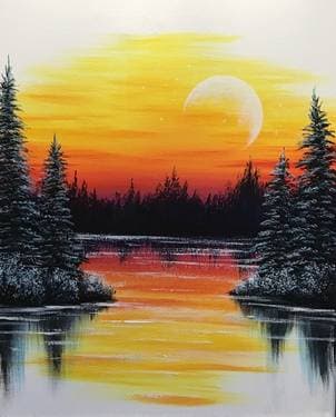 Warm Winter Lake - Paint and sip event at Kelseys original roadhouse in Brampton, ON - PaintNite.com