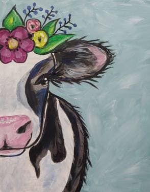 Floral Moo Cow - Paint and sip event at Elm Street Art Gallery in IMPERIAL, MO - PaintNite.com