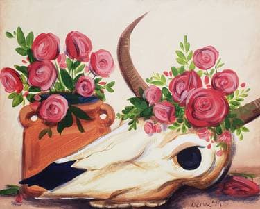 Bull Skull Roses - Paint and sip event at La Pinata Pittsburg in Pittsburg, CA - PaintNite.com