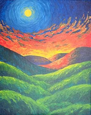 Fiery Landscape - Paint and sip event at Cadillac Jacks  in BLOOMINGTON, IL - PaintNite.com