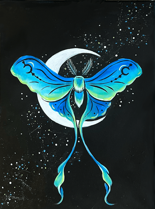 Midnight Luna Moth - Paint and sip event at CASA EL MIRADOR in The Dalles, OR - PaintNite.com