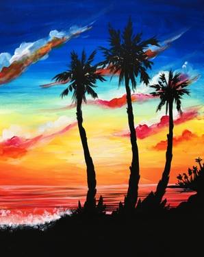 Palm Tree Sunset at Mtn. Mike's in Santa Rosa — Painting