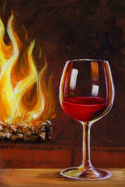 Wine By the Fireplace — Painting